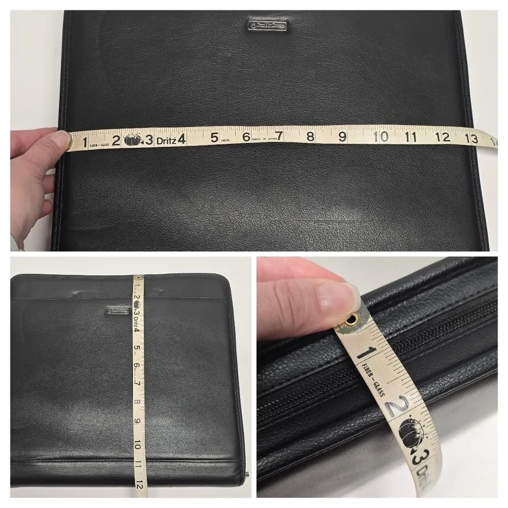 Franklin Covey Black Leather Zipper 3 Ring Binder Briefcase Retractable Handles